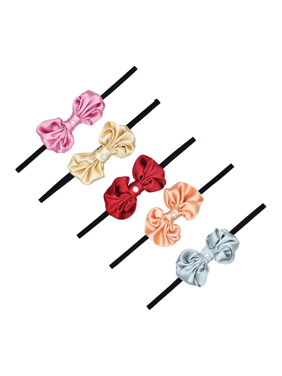 FUNKRAFTS Girls Pink & Beige Set of 5 Satin Silk  Ponytail Holders