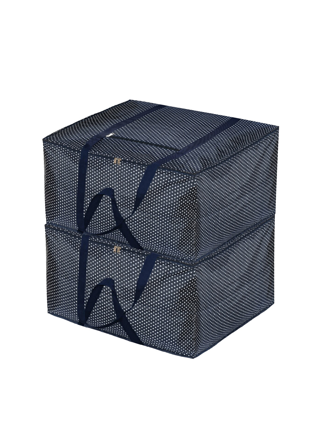 Kuber Industries Set Of 2 Blue & White Polka Dot Printed Foldable Underbed Large Storage Bags