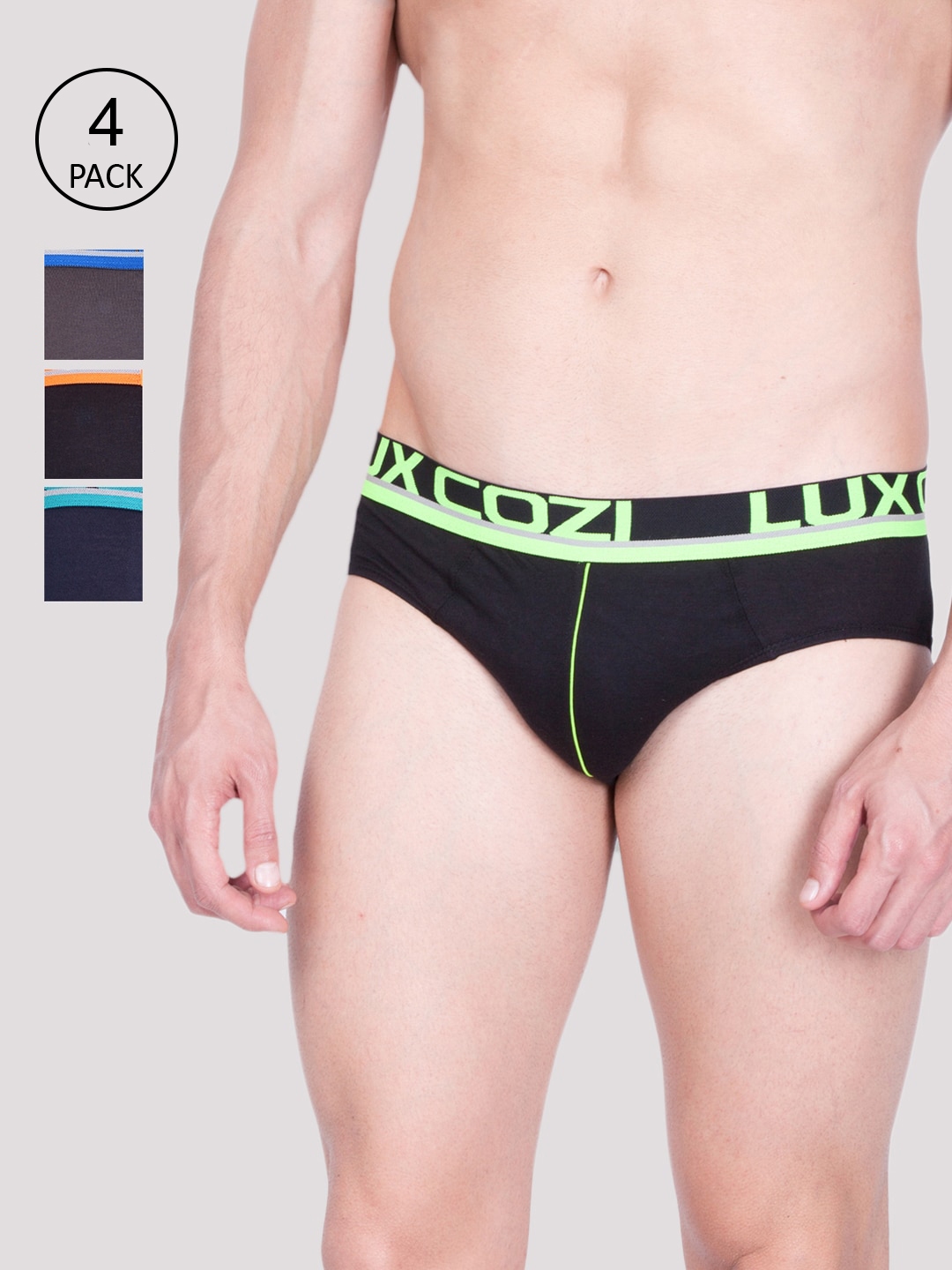 Lux Cozi Men Pack Of 4 Assorted Pure Cotton Basic Briefs