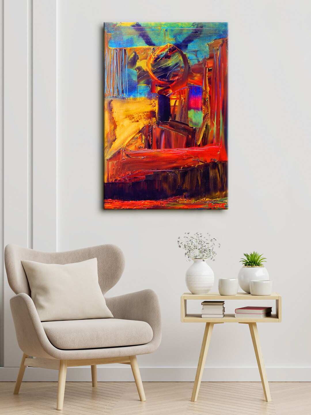 999Store Red & Blue Abstract Framed Canvas Painting Wall Art