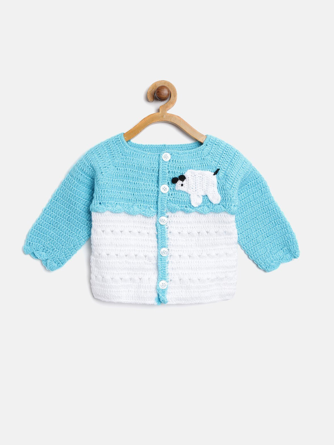 CHUTPUT Unisex Kids White & Blue Embroidered Cardigan