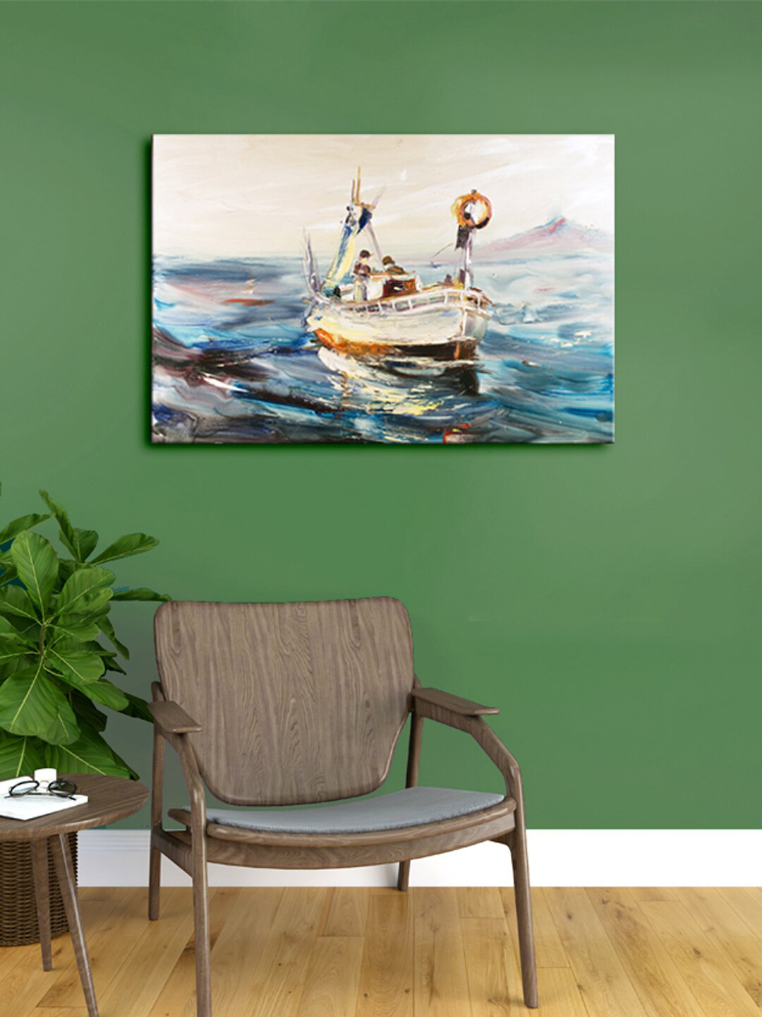 999Store Grey & White Fisherman With Boats Canvas Framed Wall Art