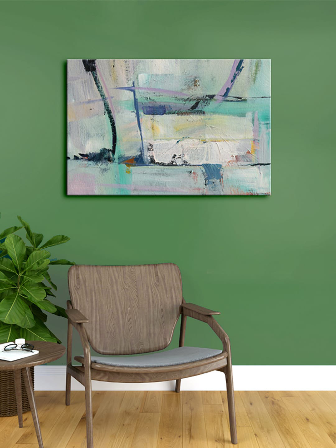 999Store Grey & Green Abstract Canvas Framed Wall Art