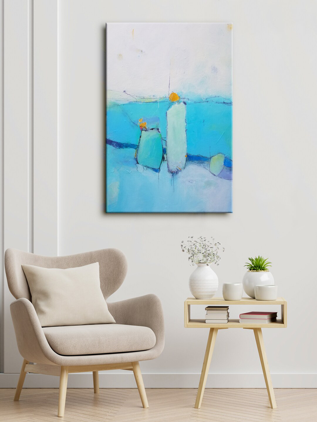 999Store Grey & Blue Abstract Painting Canvas Wall Art