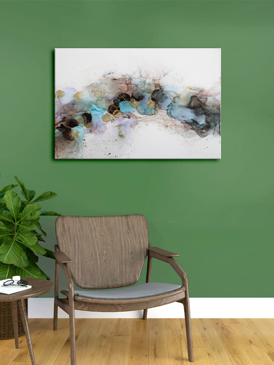 999Store Grey & Turquoise Blue Abstract Framed Canvas Painting Wall Art