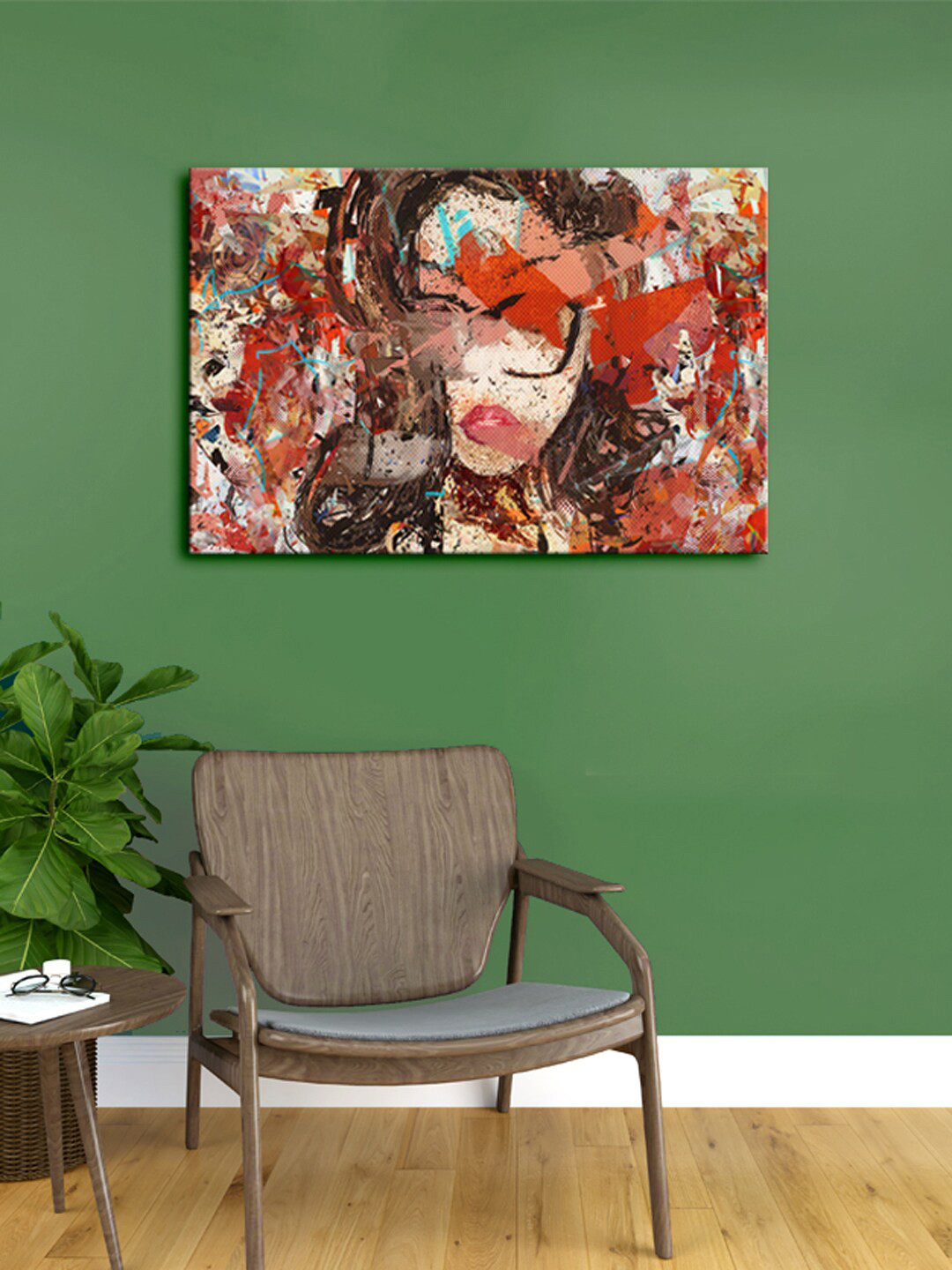 999Store Brown & Orange Abstract Lady Canvas Framed Wall Art