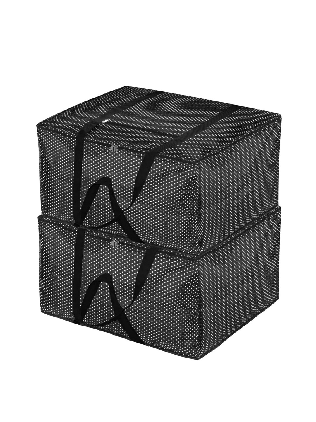 Kuber Industries Set Of 2 Black & White Polka Dot Printed Foldable Underbed Storage Organisers