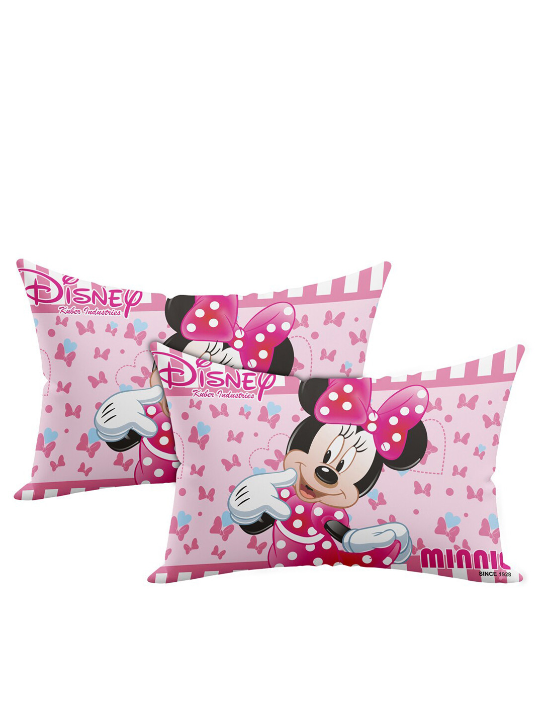 Kuber Industries Disney Pink Cartoon Characters Cotton Stain-Resistant Set of 2 Medium Fibre Sleep Pillow-40 x 60 x 1 cm