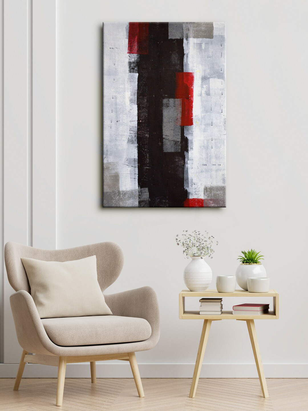 999Store Grey & Black Abstract Framed Canvas Painting Wall Art