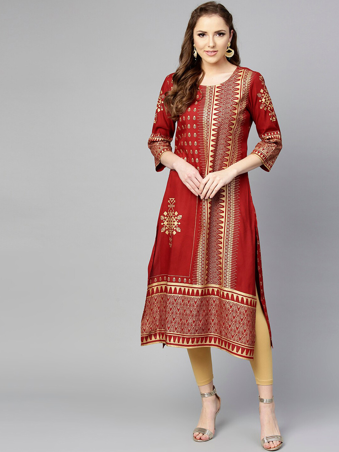 Varanga Women Rust & Gold-Toned Ethnic Motifs Printed Kurta