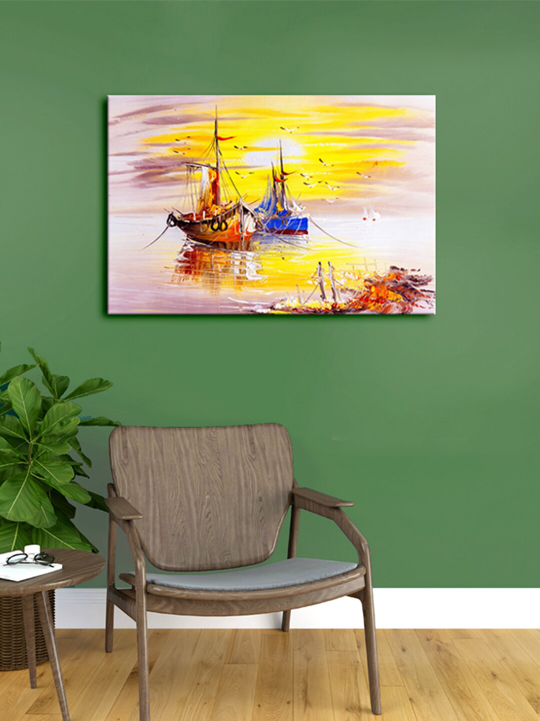 999Store Multicoloured Seascape With Boats Canvas Framed Wall Art