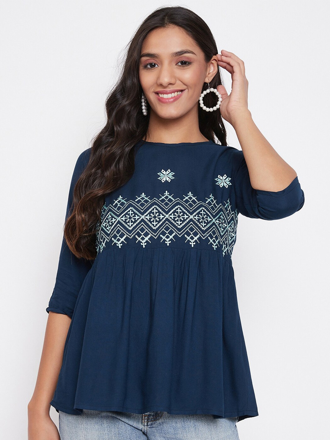 WineRed Navy Blue A-Line Top