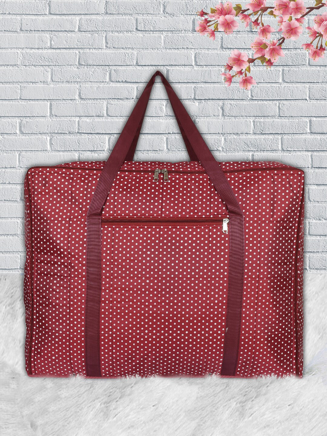 Kuber Industries Maroon & White Dot Printed Storage Bag