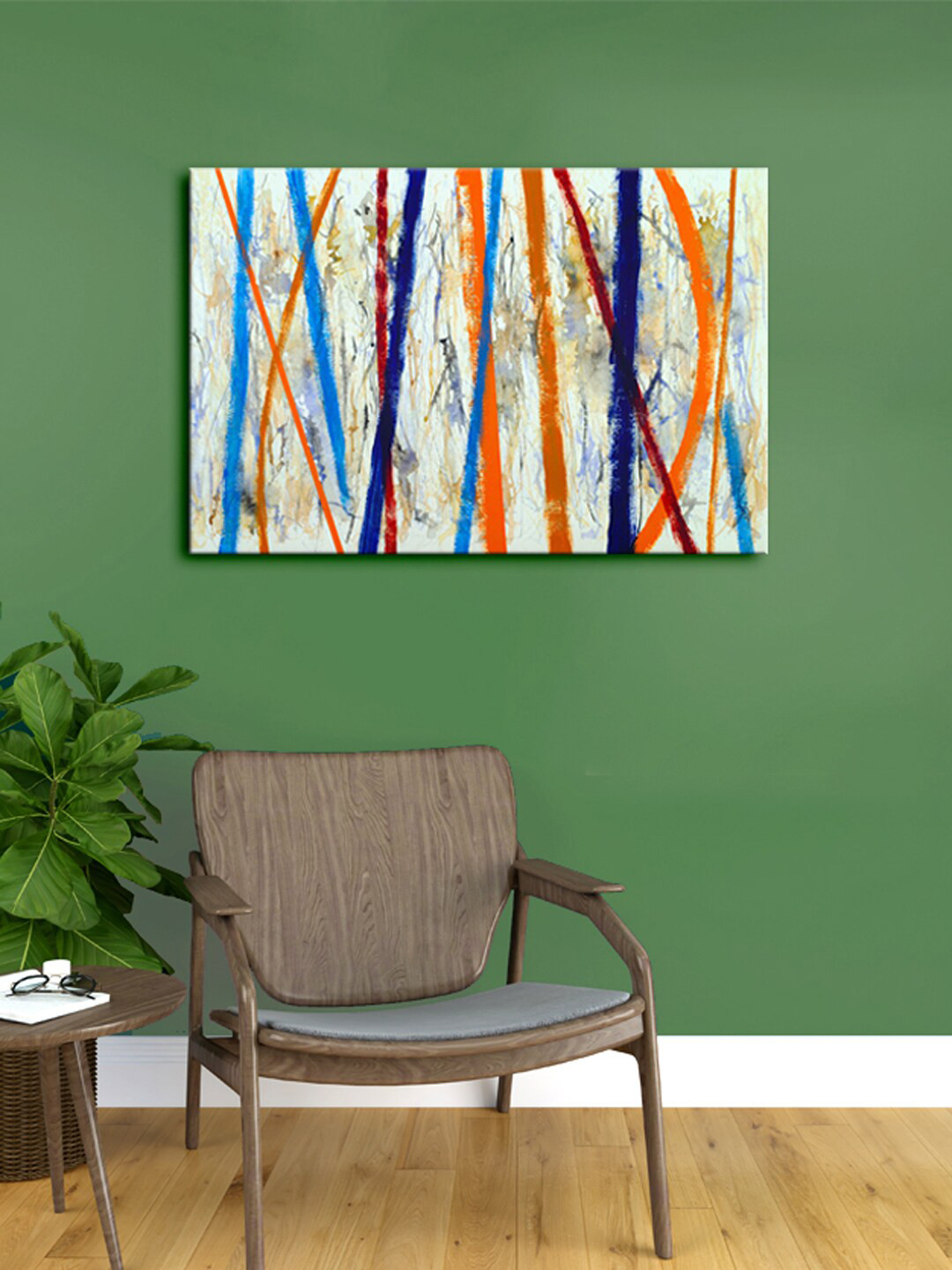 999Store Blue & Orange Abstract Glitter Canvas Painting Framed Wall Art