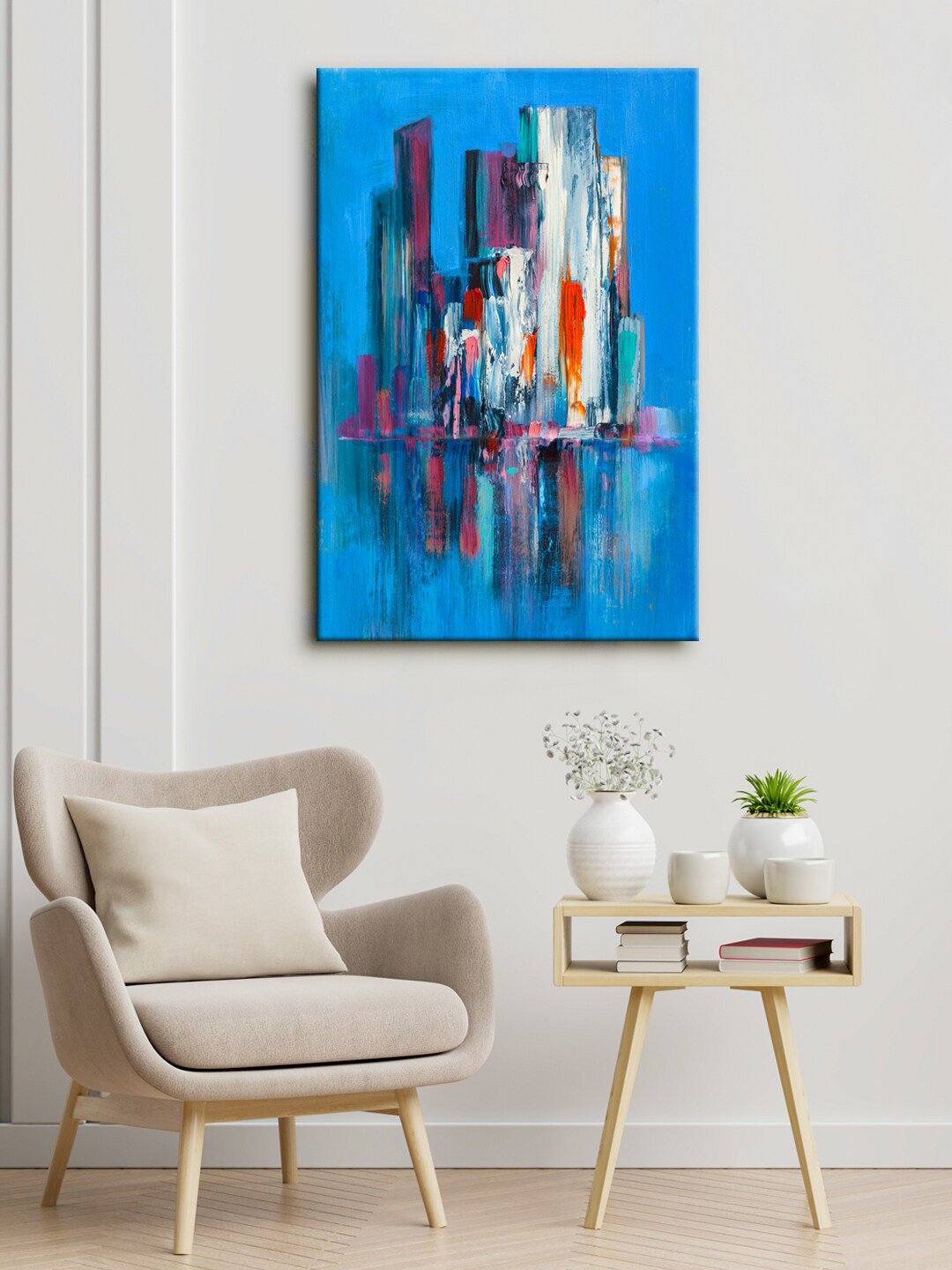 999Store Blue & Orange Beautiful Building Canvas Painting Framed Wall Art