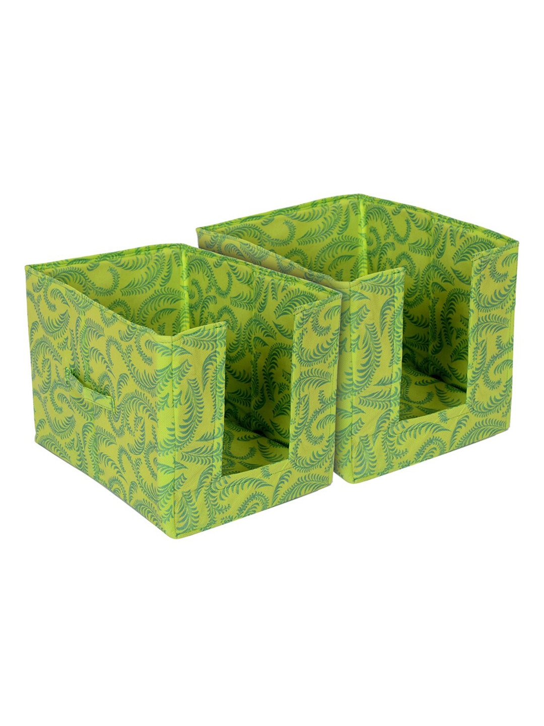 Kuber Industries Set Of 2 Green Metallic Leaf Print Foldable Rectangle Cloth Saree Stacker