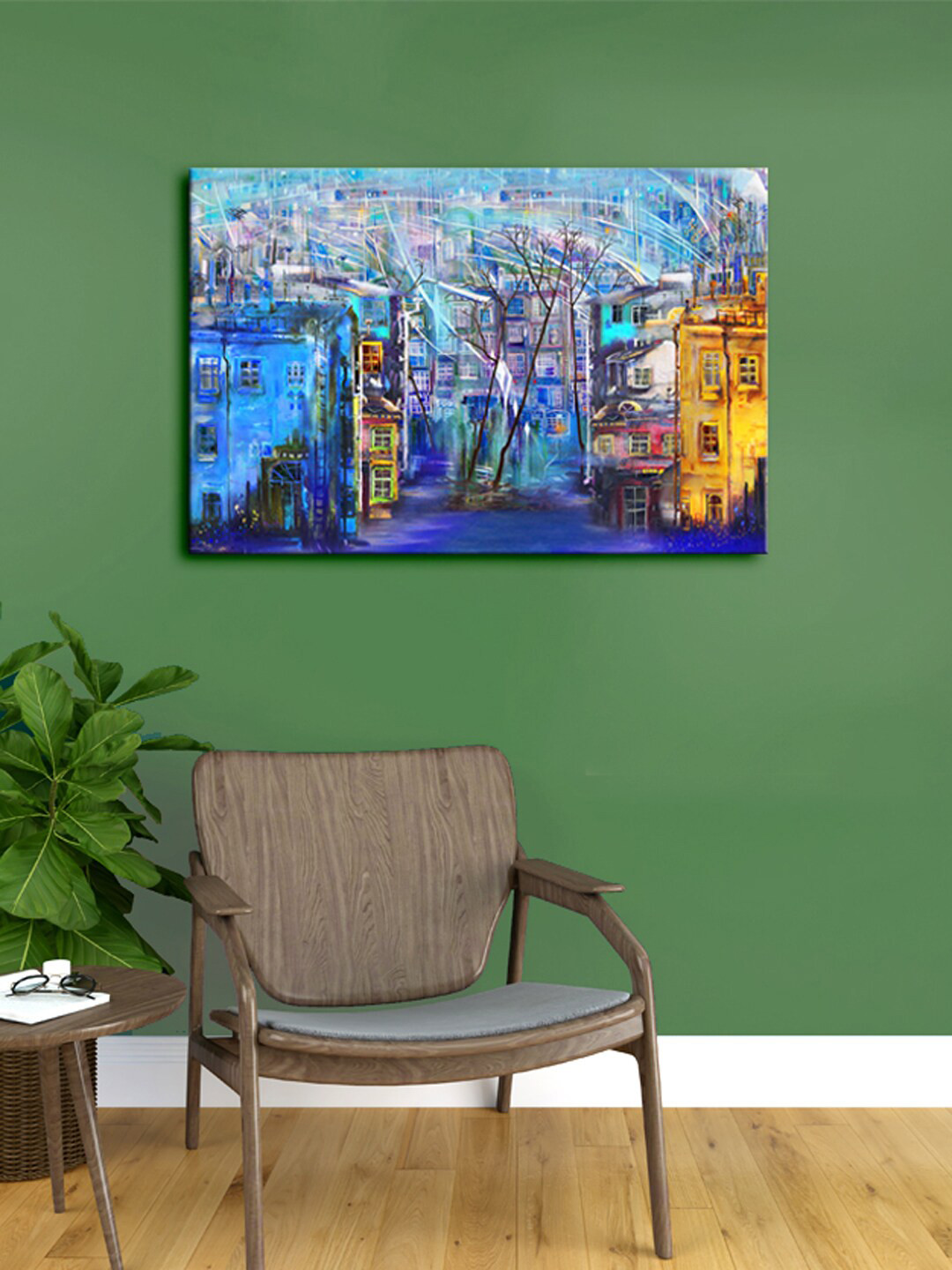 999Store Blue & Yellow Abstract Building Framed Canvas Painting Wall Art