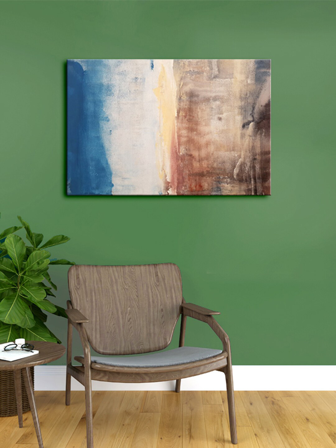 999Store Brown & Blue Abstract Canvas Painting Framed Wall Art