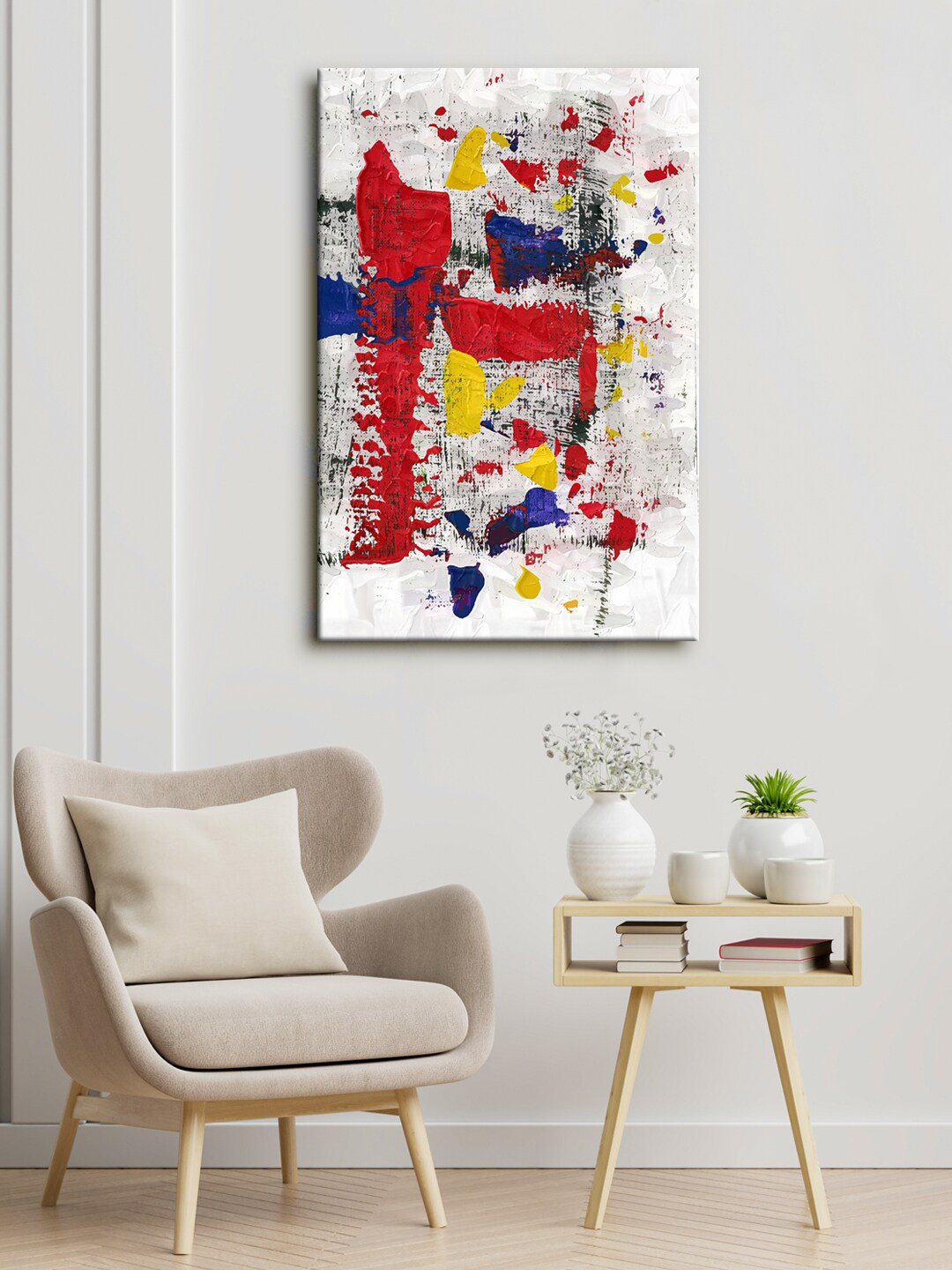 999Store White & Red Abstract Canvas Framed Wall Art