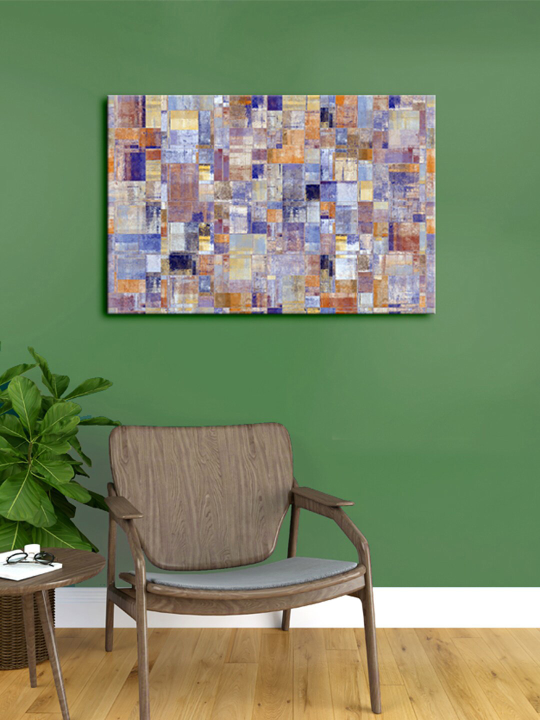 999Store Brown & Blue Abstract Canvas Framed Wall Art