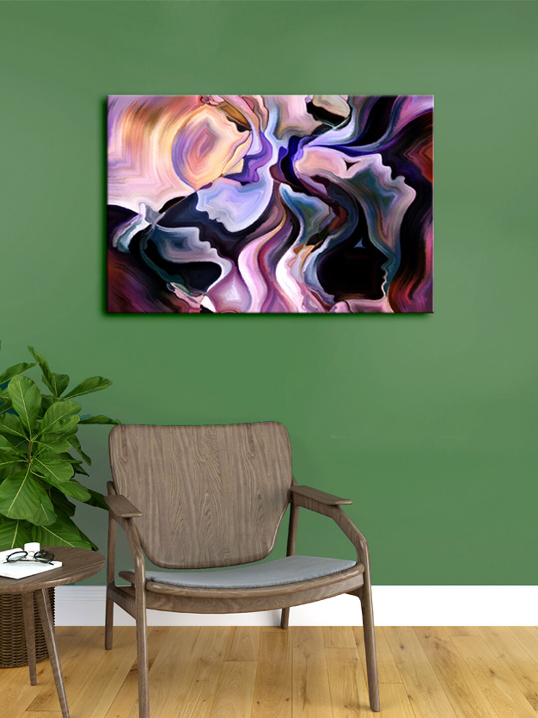 999Store Multicoloured Pink Acrylic Abstract Lady Face Framed Canvas Painting Wall Art