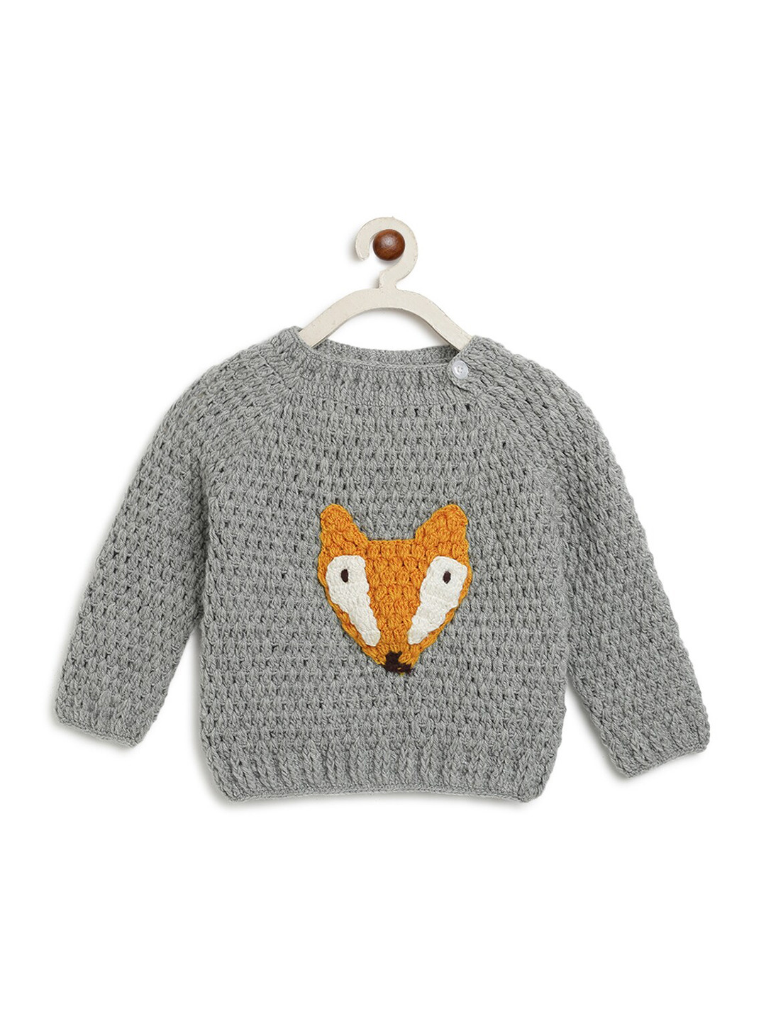 CHUTPUT Unisex Kids Grey & Mustard Embroidered Pullover