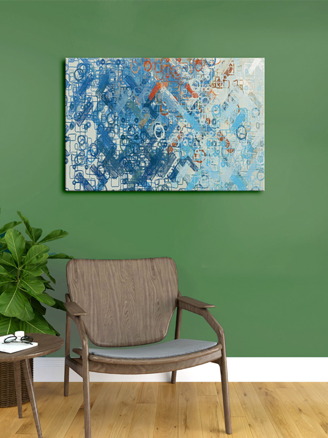999Store Blue & Grey Abstract Modern Art Canvas Framed Painting Wall Art