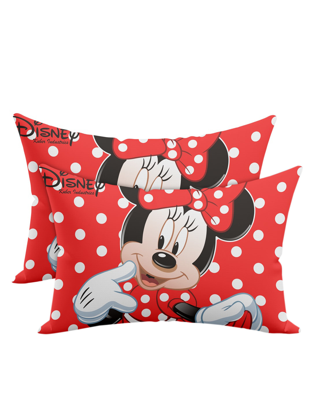 Kuber Industries Set Of 2 Red & White Disney Minnie Printed Silk Pillow Covers
