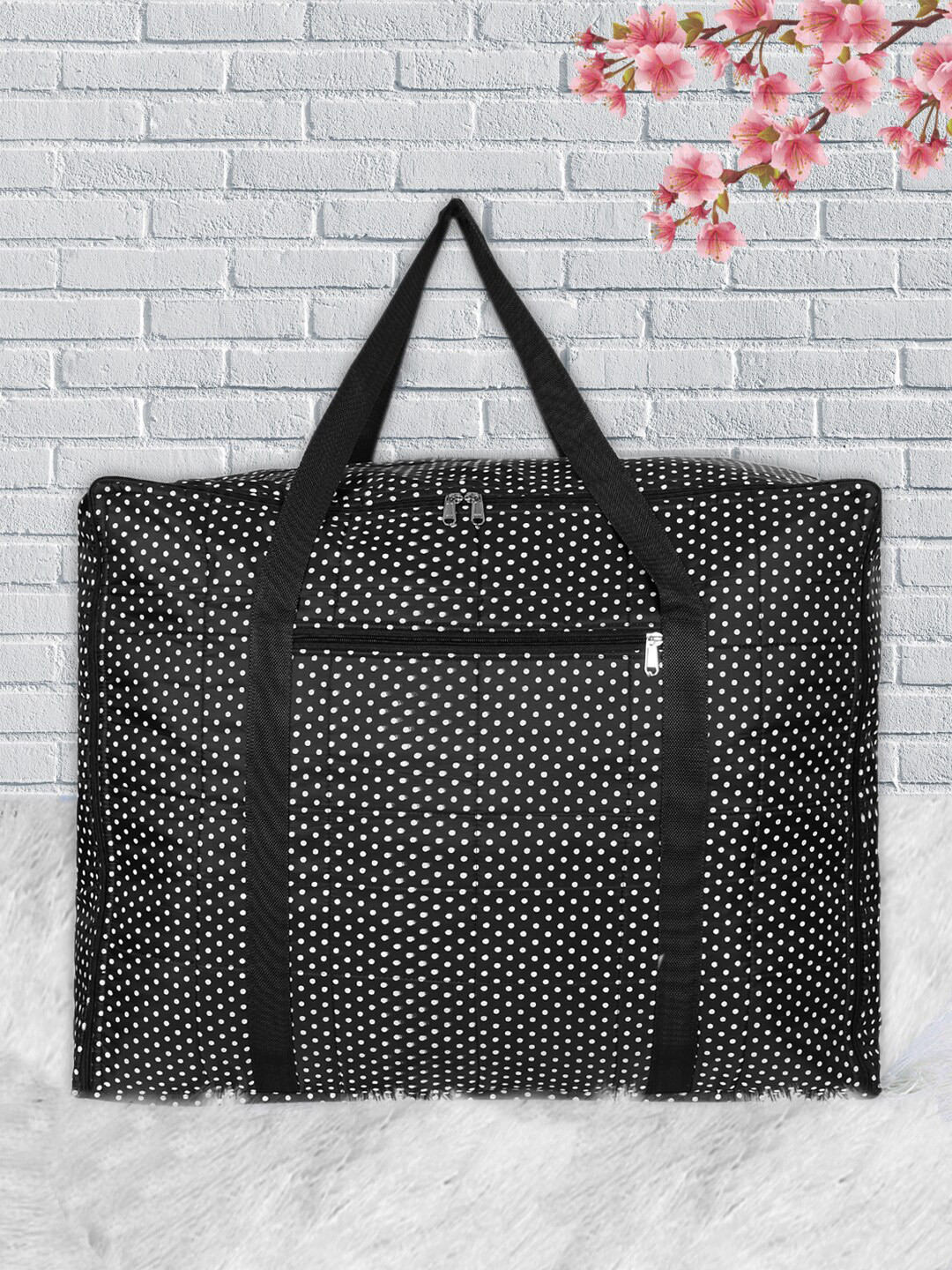 Kuber Industries Black & White Dot Printed Large Size Foldable Underbed Storage Bag