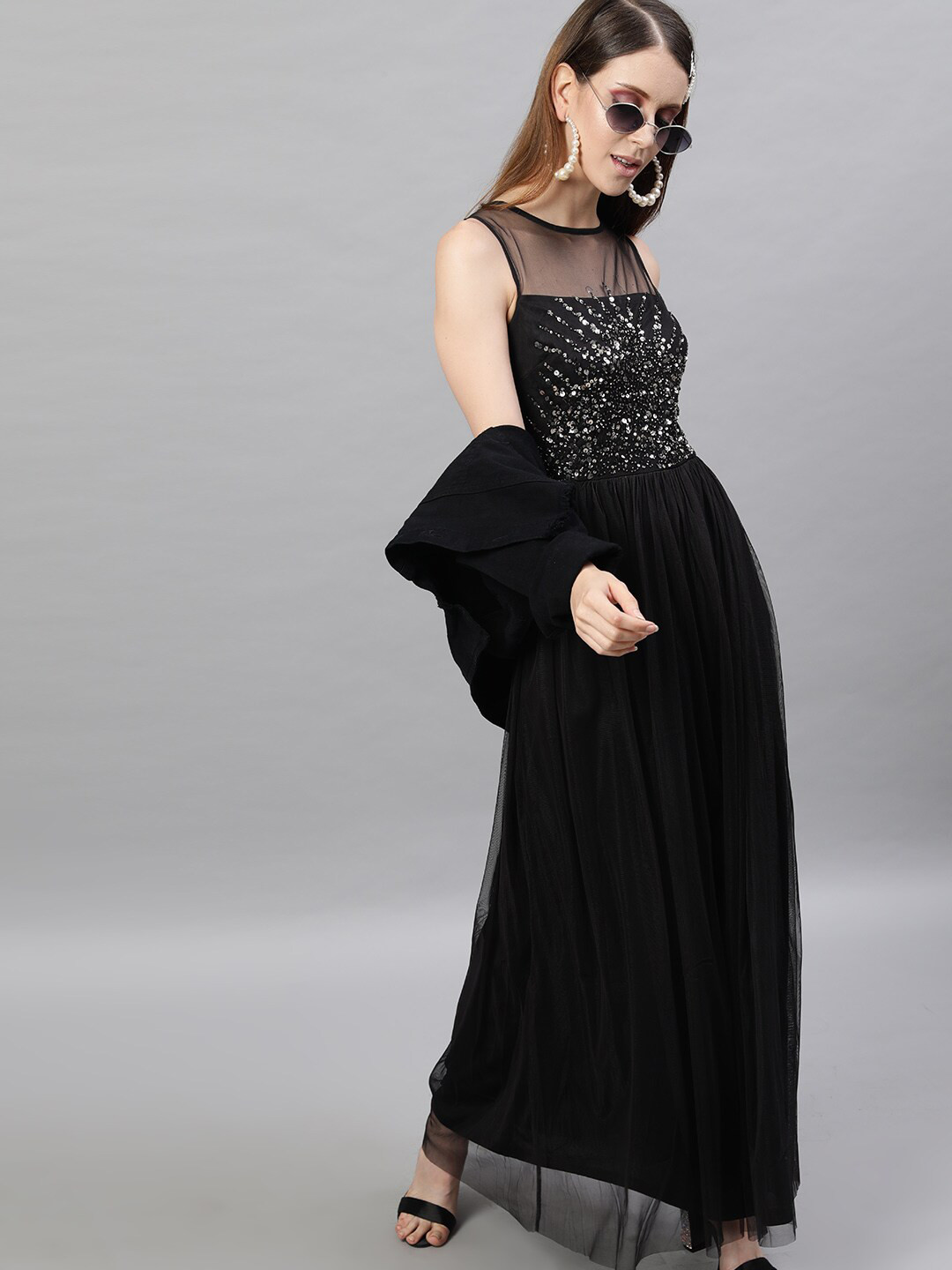 STREET 9 Black Net Maxi Dress
