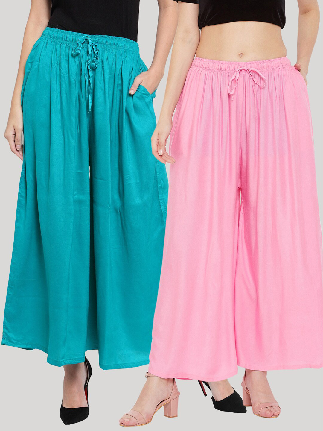 Clora Creation Women Pink & Turquoise Blue Pack of 2 Knitted Ethnic Palazzos