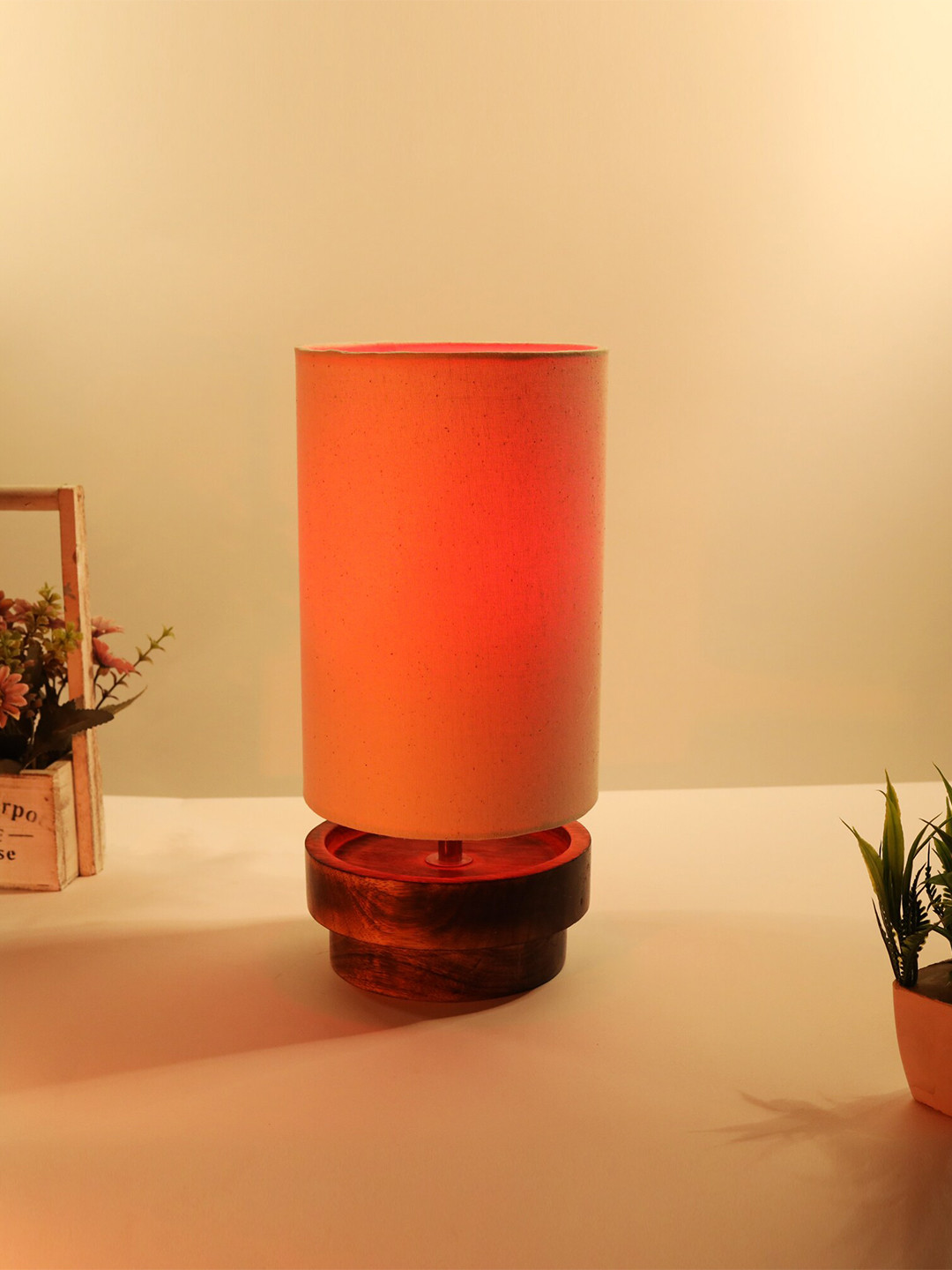 Homesake Beige & Brown Contemporary Handcrafted Column Smart Table Lamp