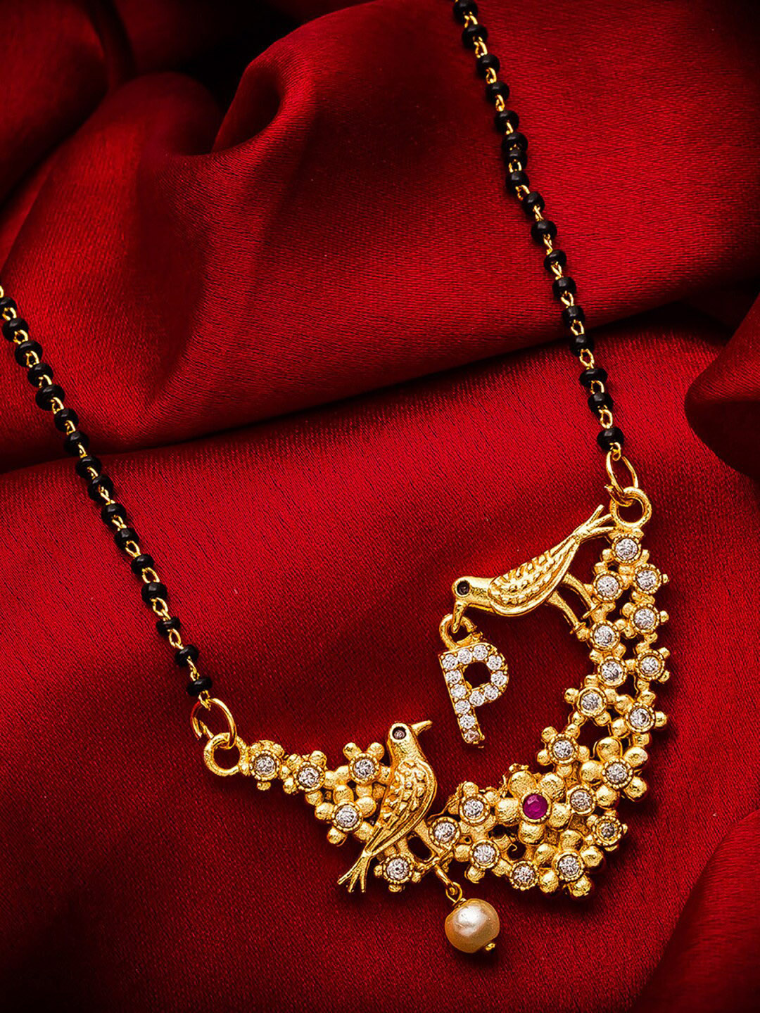 aadita Gold-Plated Alphabet Initials Letter P Mangalsutra