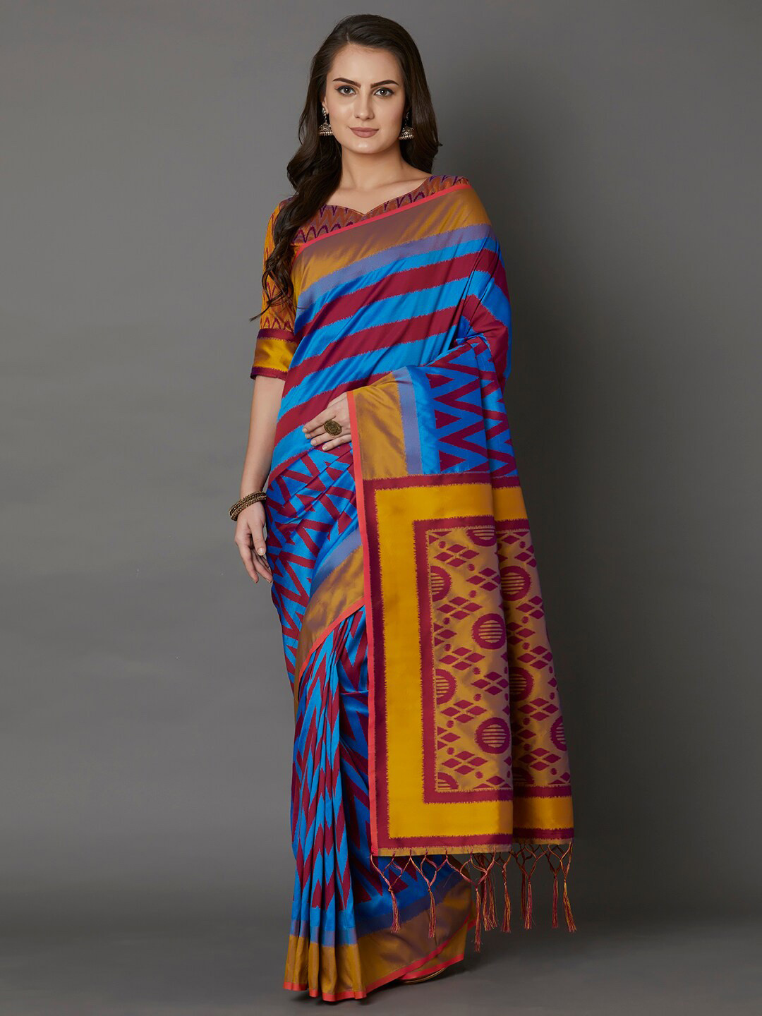 Mitera Blue & Pink Silk Cotton Saree