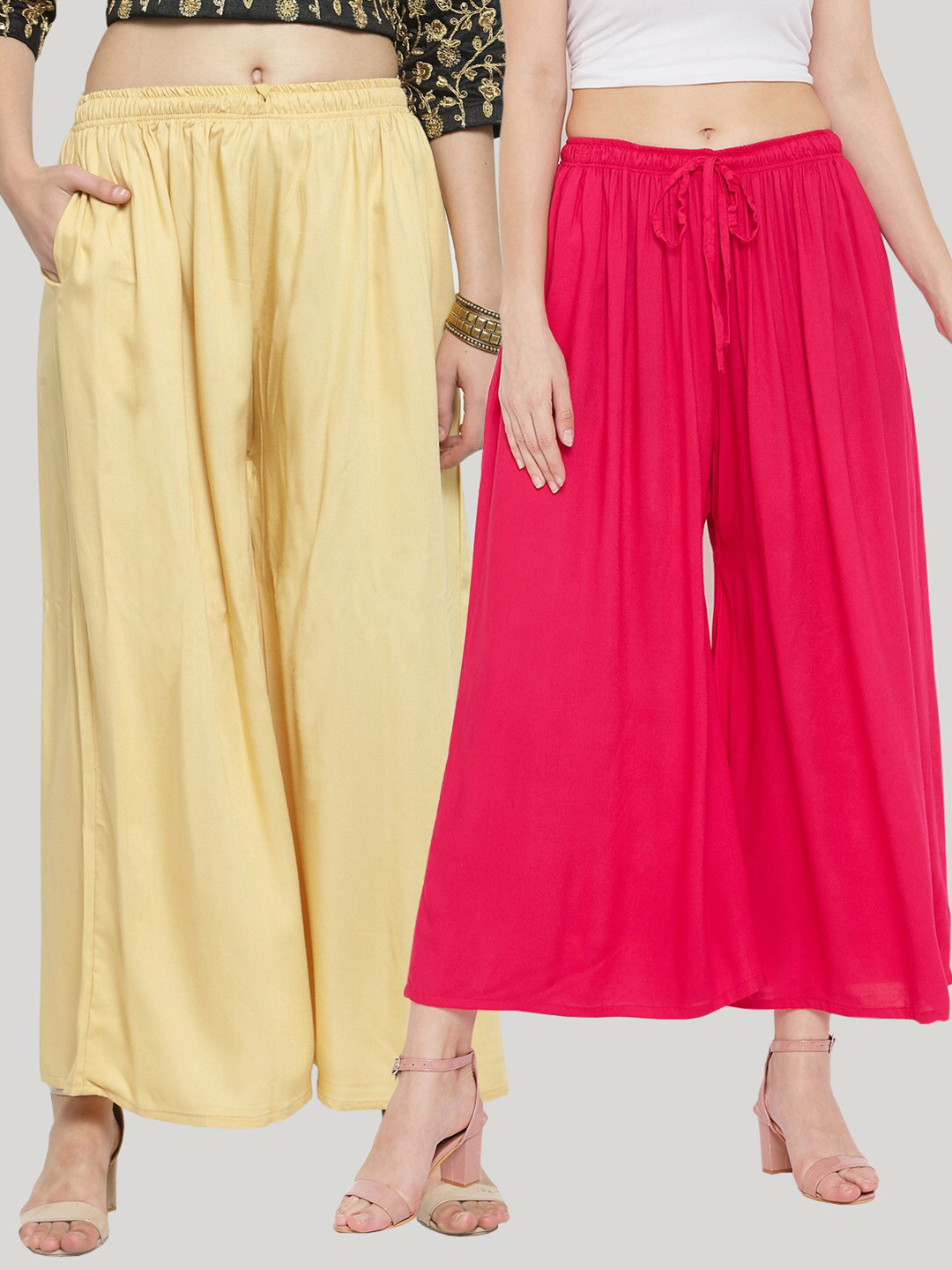 Clora Creation Women Pack Of 2 Beige & Magenta Ethnic Shararas