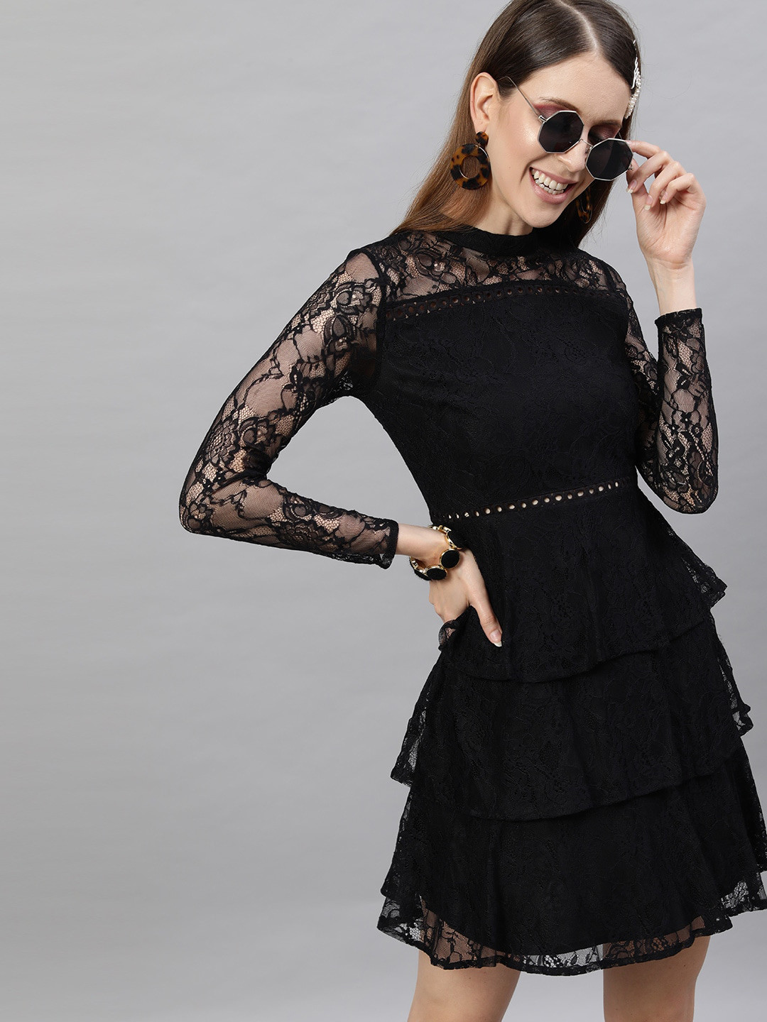 STREET 9 Black Lace A-Line Dress