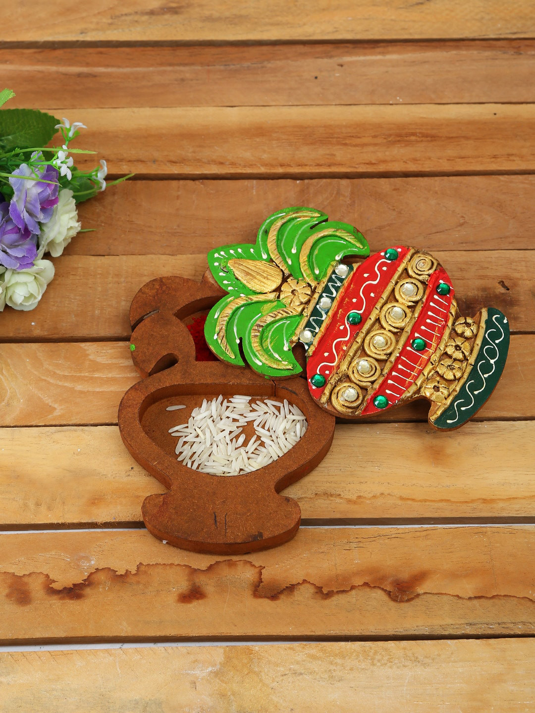 Aapno Rajasthan Red & Green Kalesh Design Wood & Clay Jewellery Box