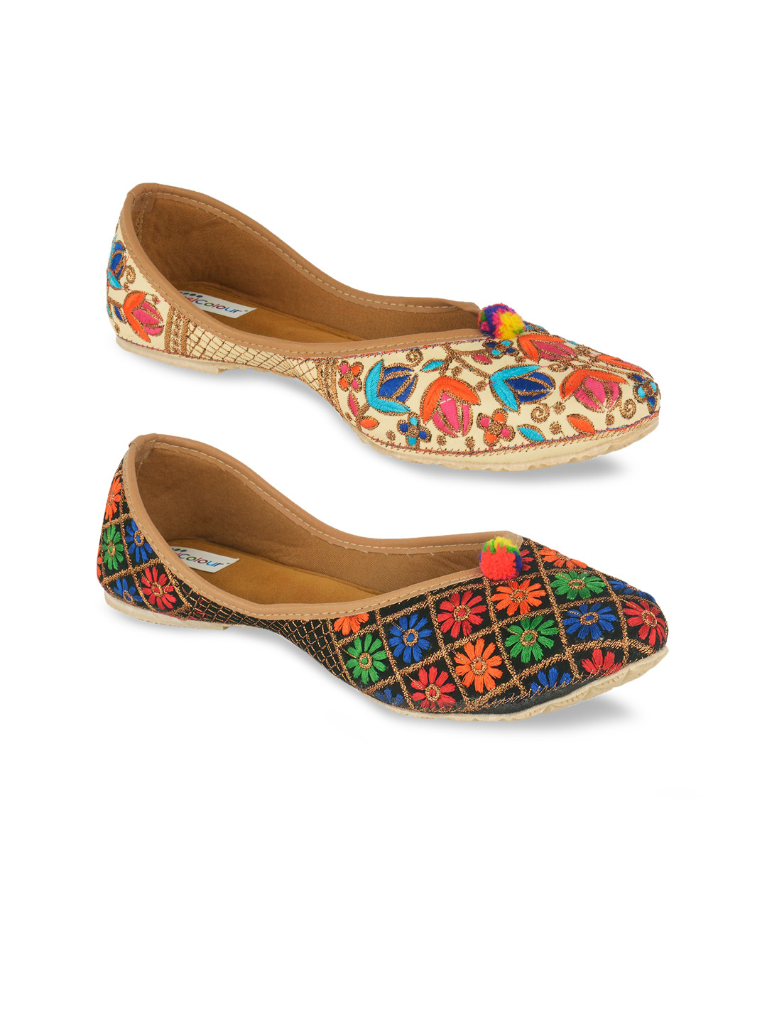 DESI COLOUR Women Set of 2 Multicoloured Ethnic Mojaris Flats