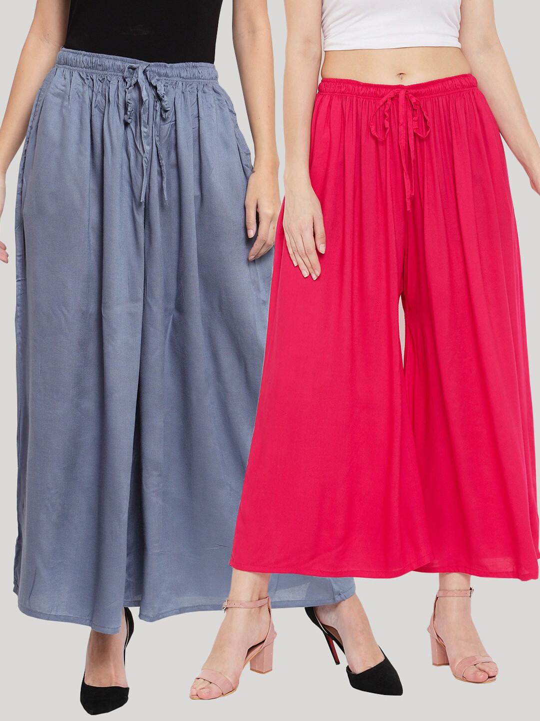 Clora Creation Women Grey & Magenta Set of 2 Ethnic Palazzos