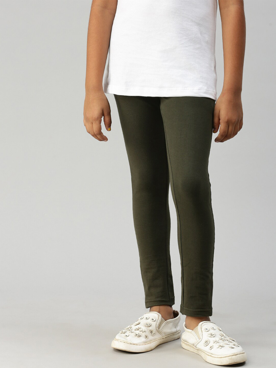 Kryptic Girls Olive Green Solid Ankle-Length Leggings