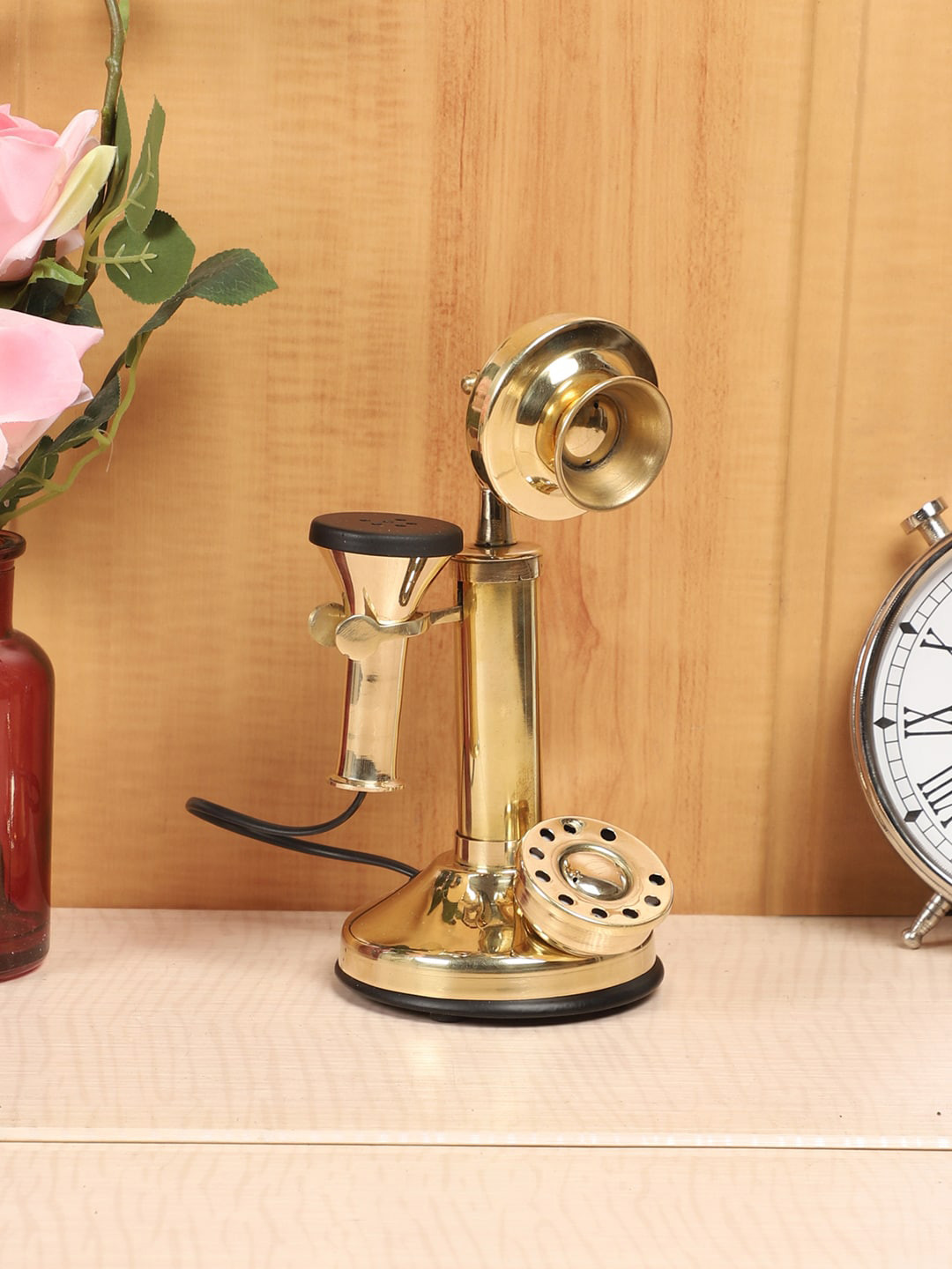 EXIM DECOR Dummy Vintage Style Telephone Gold Brass Metallic Living Room Small Showpiece - 8 Inches