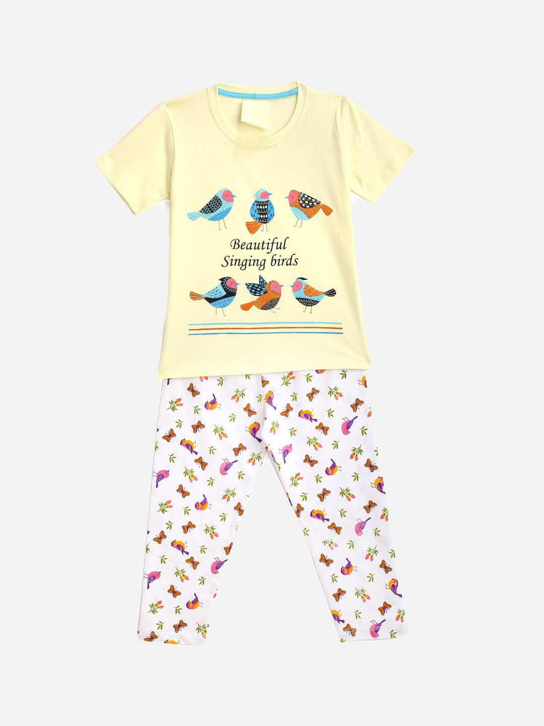 KIDSCRAFT Girls Yellow & White Printed Night suit