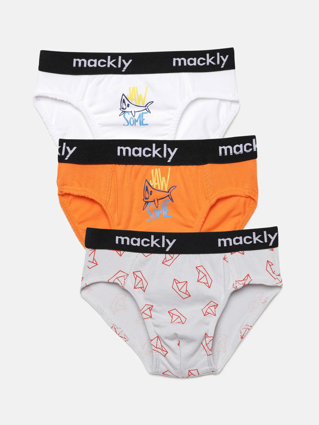 mackly Boys Pack of 3 Assorted Cotton Basic Briefs MB-34