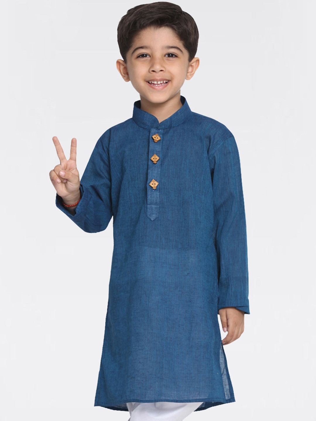 VASTRAMAY Boys Blue Striped Handloom Cotton A-line Kurta