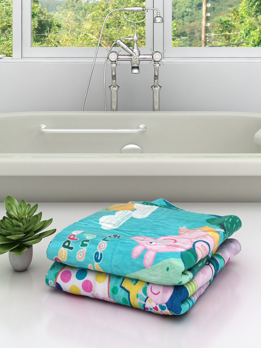 Athom Trendz Set Of 2 Peppa Pig Kids Printed 350 GSM Cotton Bath Towels