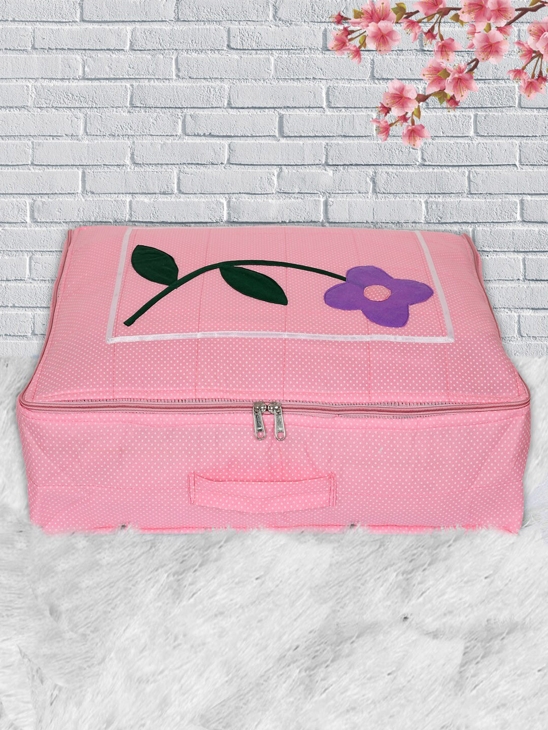 Kuber Industries Pink & White  Printed Satin Saree Cover Organiser