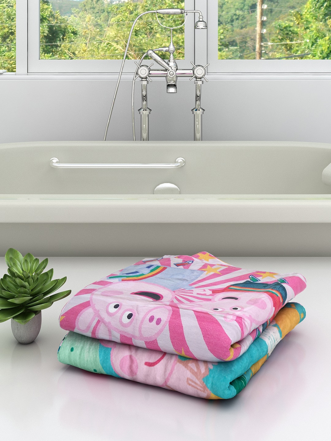 Athom Trendz Set Of 2 Peppa Pig Printed 350 GSM Cotton Bath Towels