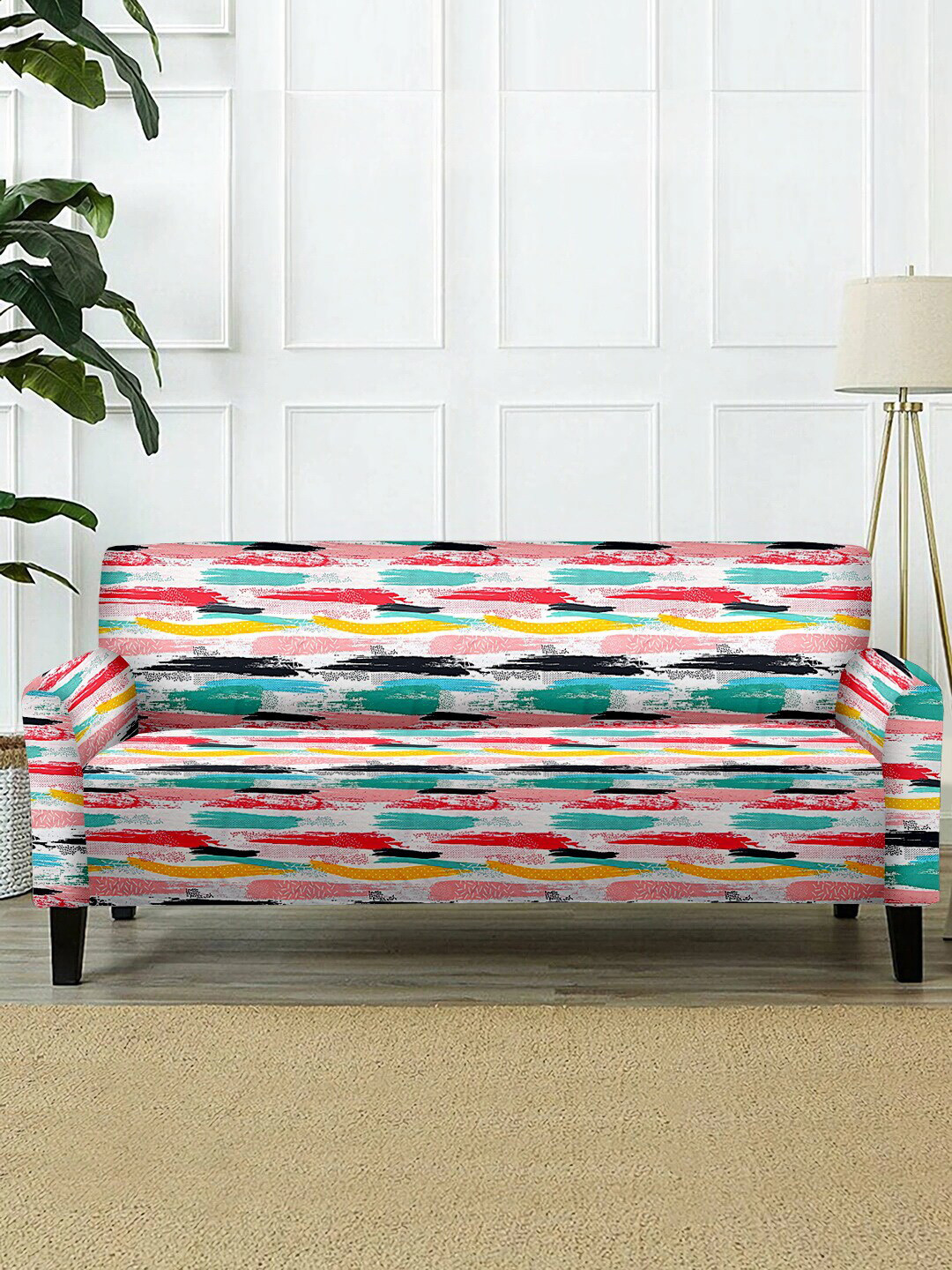 Cortina Multicolor Printed 3-Seater Stretchable Non-Slip Sofa Slipcover