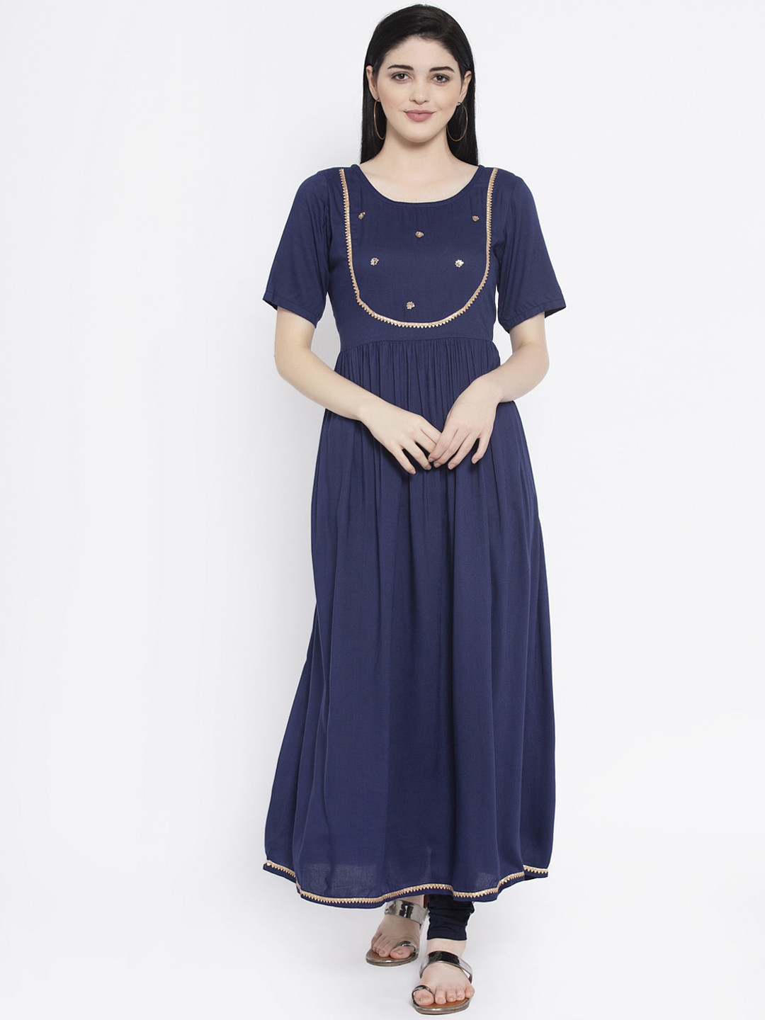 studio rasa Women Navy Blue Yoke Design Anarkali Kurta