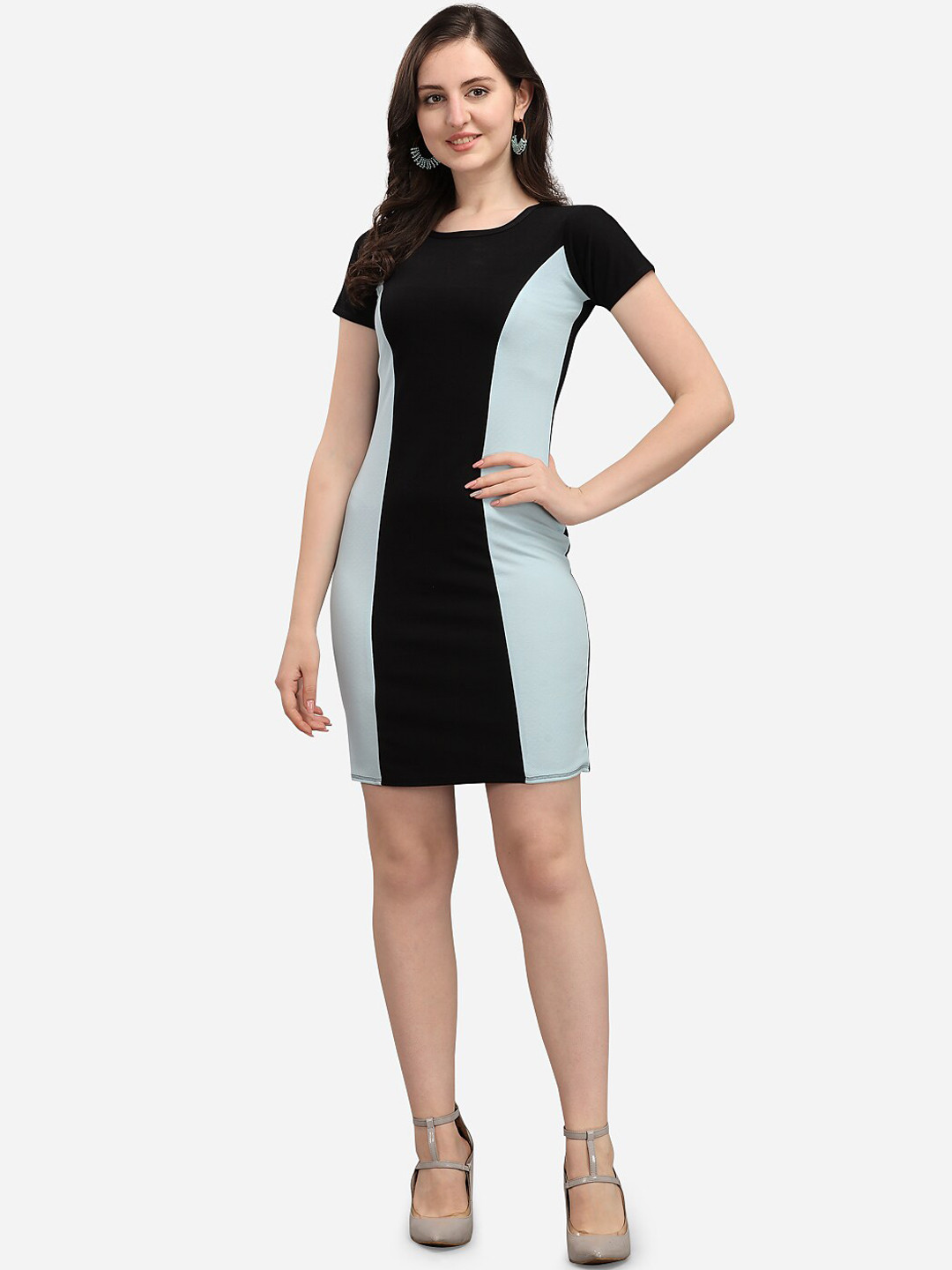 PURVAJA Blue & Black Colourblocked Bodycon Dress